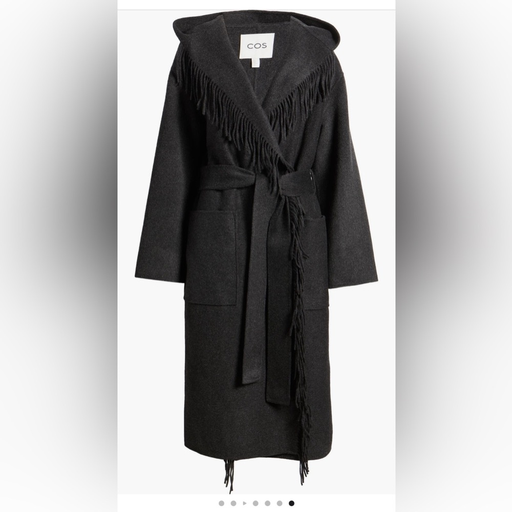 COS Black Fringe Belted Coat